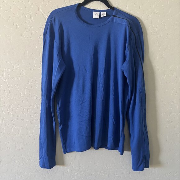 Armani Exchange A|X L Cotton Blue Soft Zipper Long Sleeve Zip Crew Neck Shirt - Picture 1 of 9